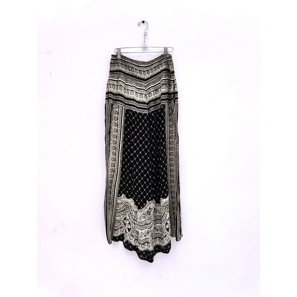AS-IS Free People Black White Paisley Border Print Wide Leg Palazzo Pants